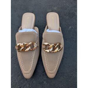 Newbella Women's‎ Knit Mesh Pointed Toe Heeled Mules Size 8 Gold Link Apricot